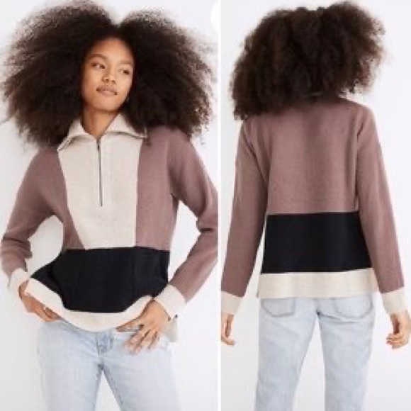 Madewell Glenbrook Half-Zip Pullover Sweater in Colorblock - Picture 3 of 3